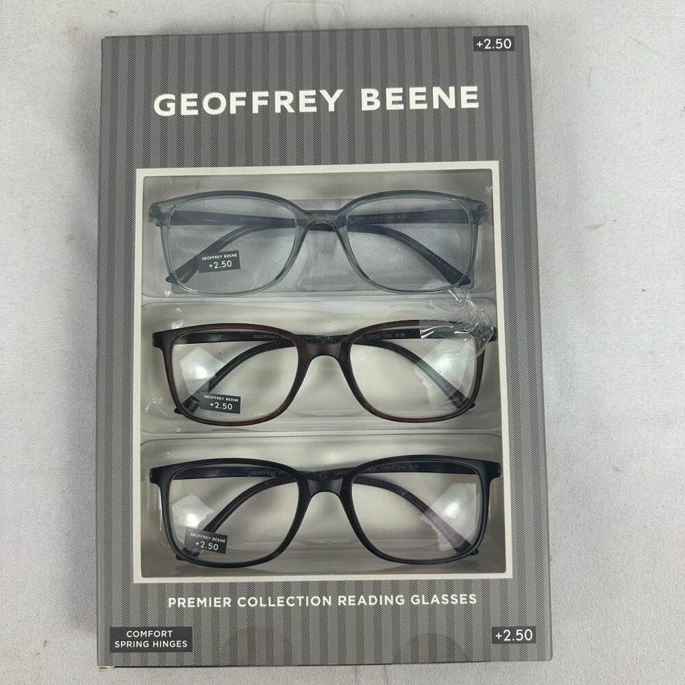 Geoffrey Beene Reading Glasses 3 Pack +2.50 Aspheric Lenses Lightweight Frames
